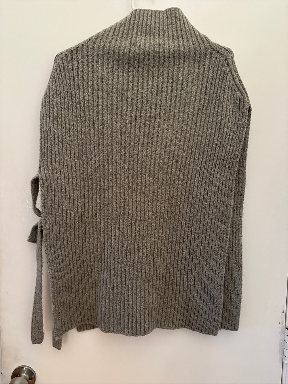 Mijeong Park - Ribbed Funnel Neck Knit Poncho - Light Gray - Picture 5 of 7